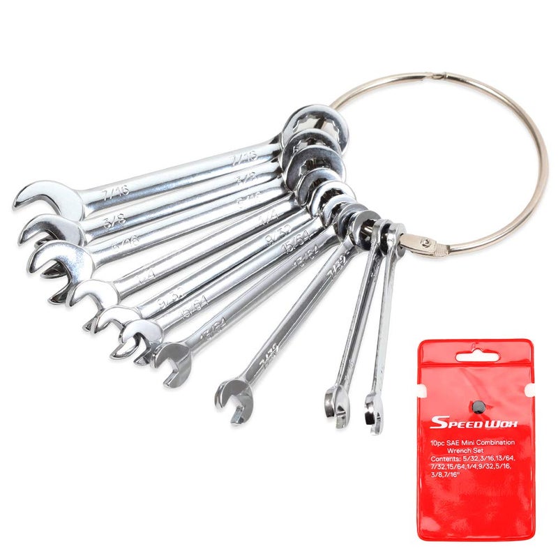 SPEEDWOX Mini SAE Ignition Wrench Set 10 Pcs 5/32"-7/16" Standard Small Wrench Set Combination Wrenches Open and Box End Set Mini Spanner Set with Portable Storage Pouches and A Ring - Image 1